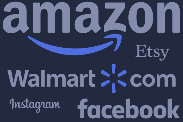 Amazon, Etsy, Walmart.com, Instagram, facebook